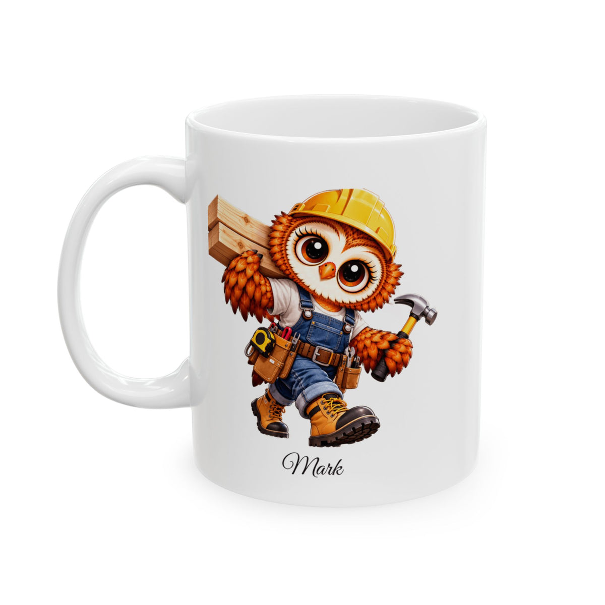 Personalized Carpenter Owl Coffee Mug, Woodworker Gift, Construction Worker Mug, Handyman Gift, Owl Lover Gift,  11 oz and 15 oz