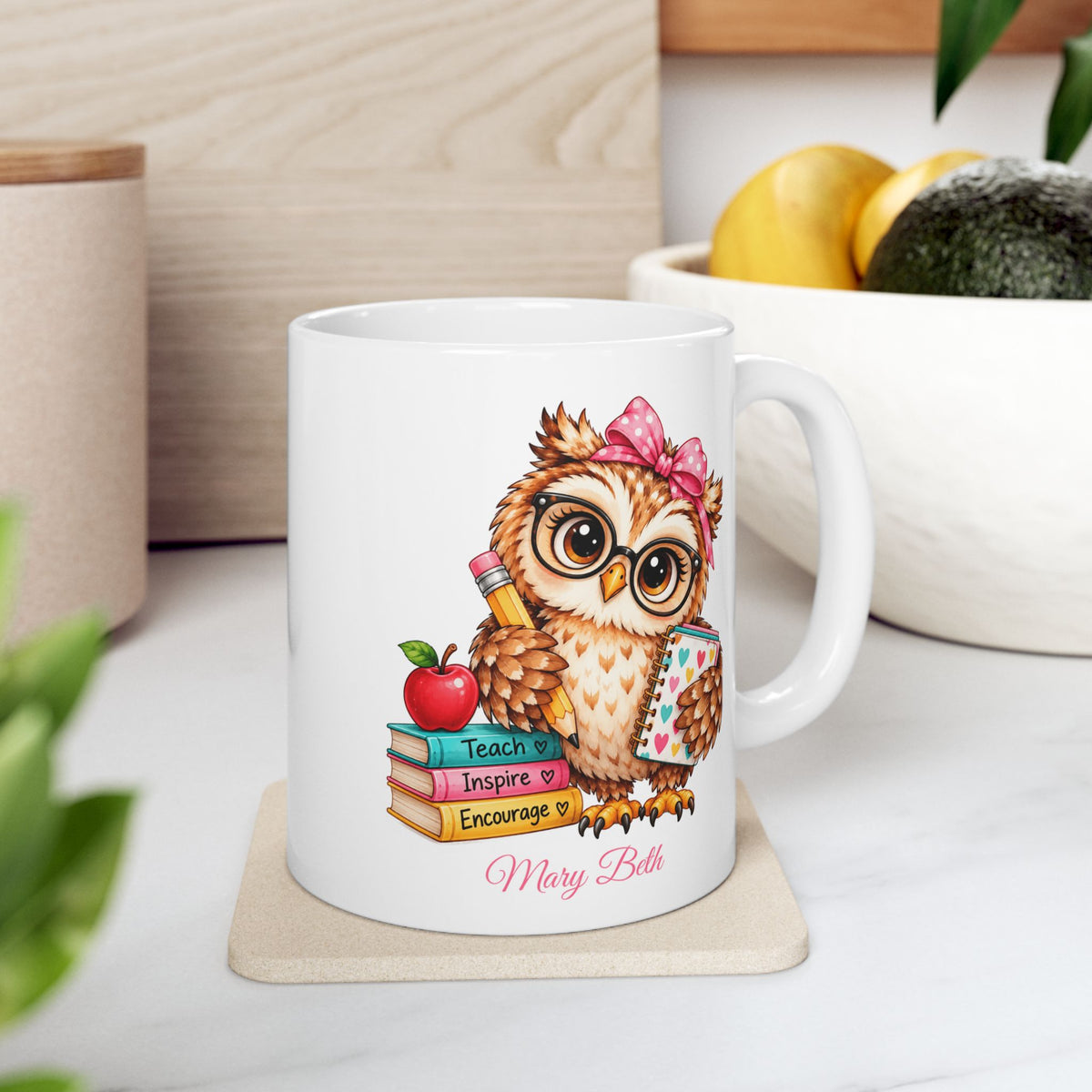 Teacher Appreciation Gift, Personalized Teacher Owl Coffee Mug, Teacher Present, Cute Owl Mug, Bird Lover Mug