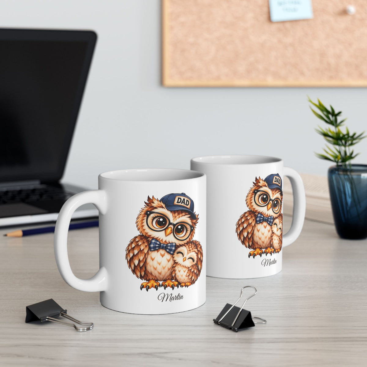 Personalized Dad Owl Mug, Father and Child Coffee Cup, Cute Owl Gift for Dad, Birthday, Christmas or Father's Day Present, 11oz or 15oz