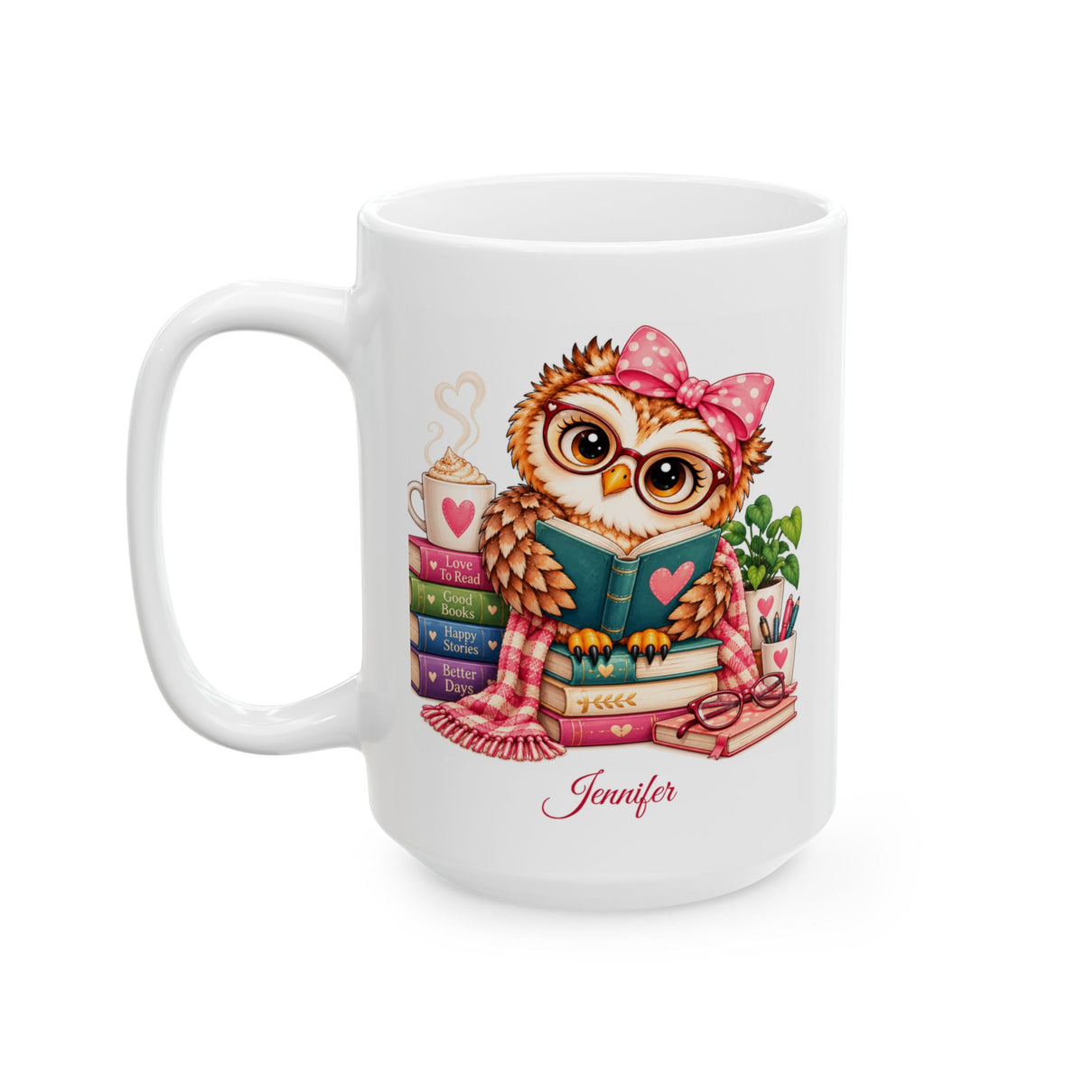 Book Lover Mug, Owl Lover Gift, Personalized Coffee Mug,  Bird Watcher Gift, 11oz or  15oz Coffee Cup