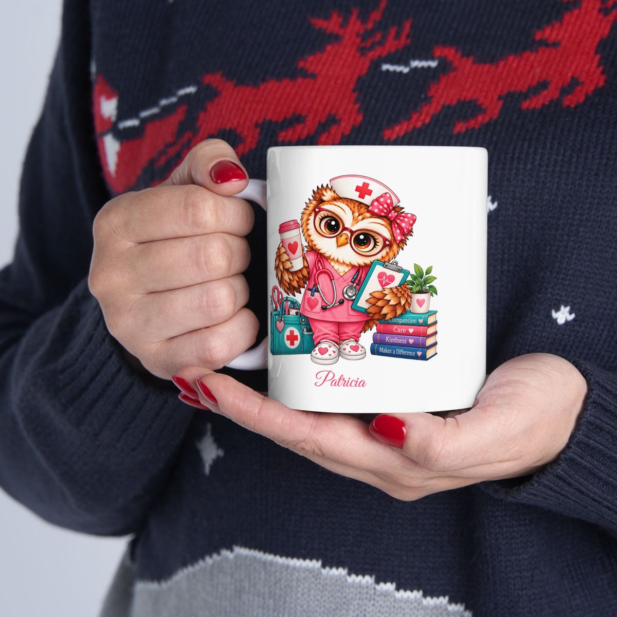 Personalized Nurse Owl Coffee Mug, Student Nurse Present, Cute Nurse Gift, Owl Lover Mug, Custom Name Nurse Coffee Cup