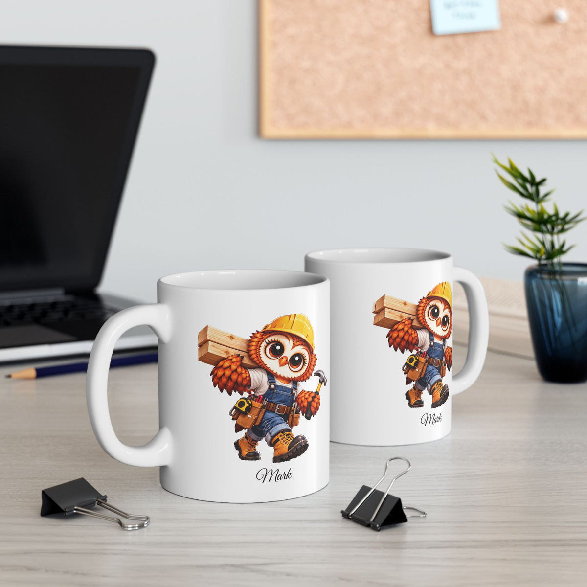Personalized Carpenter Owl Coffee Mug, Woodworker Gift, Construction Worker Mug, Handyman Gift, Owl Lover Gift,  11 oz and 15 oz