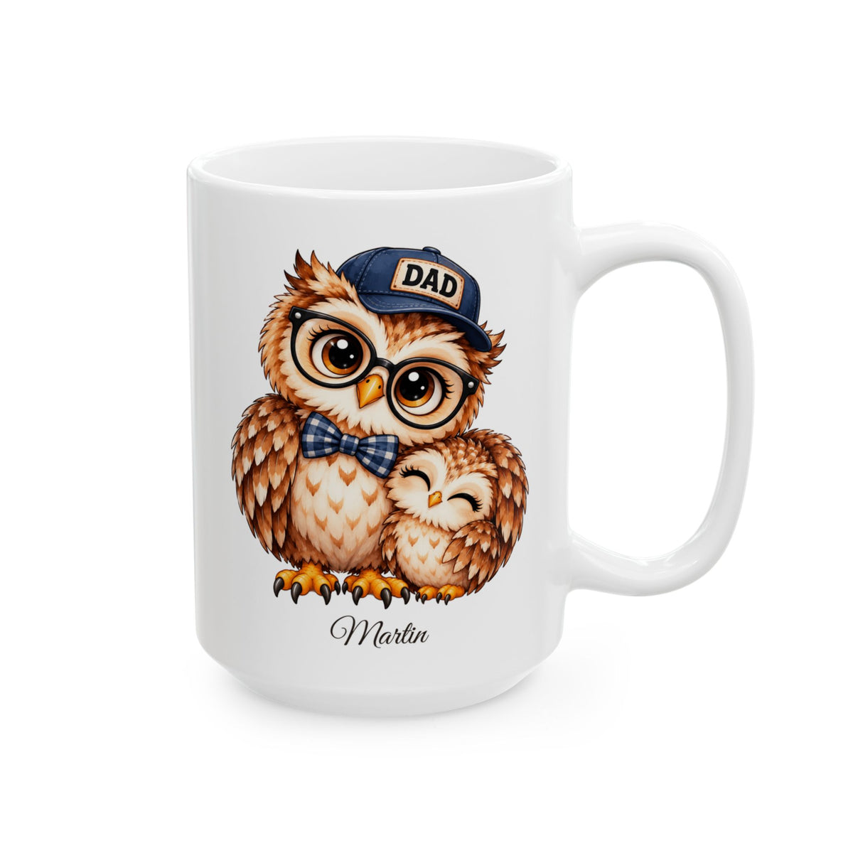 Personalized Dad Owl Mug, Father and Child Coffee Cup, Cute Owl Gift for Dad, Birthday, Christmas or Father's Day Present, 11oz or 15oz