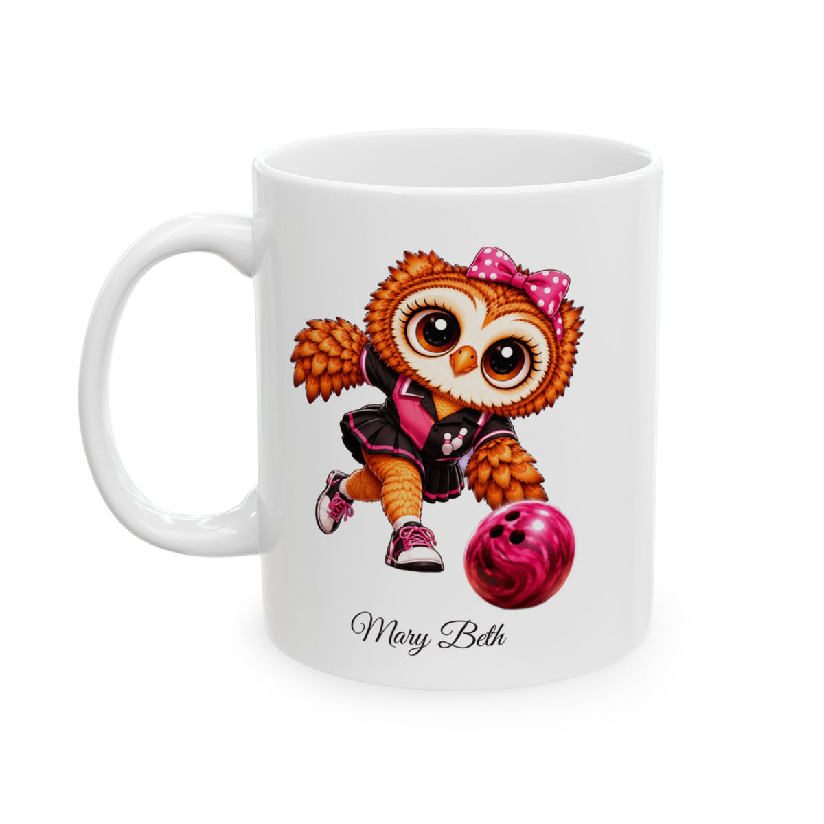 Female Bowler Gift, Personalized Girl Bowling Owl Coffee Mug, Bowling Mug, Cute Owl Lover Gift  11 oz and 15 oz