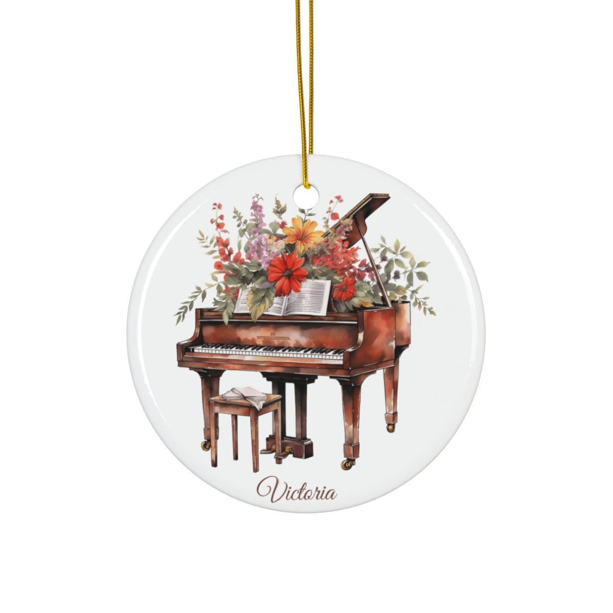 Personalized Grand Piano Ornament – Custom Name Ceramic Christmas Tree Decoration, Gift for Pianist, Music Student, or Piano Teacher