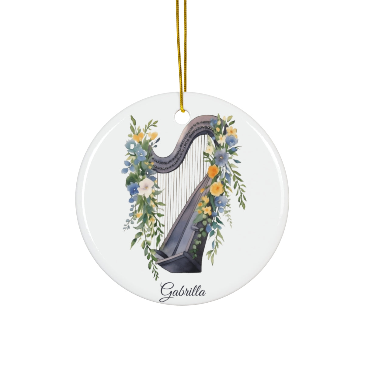 Personalized Harp Ornament – Custom Name Ceramic Christmas Tree Decoration, Gift for Harpist, Music Student, or Teacher