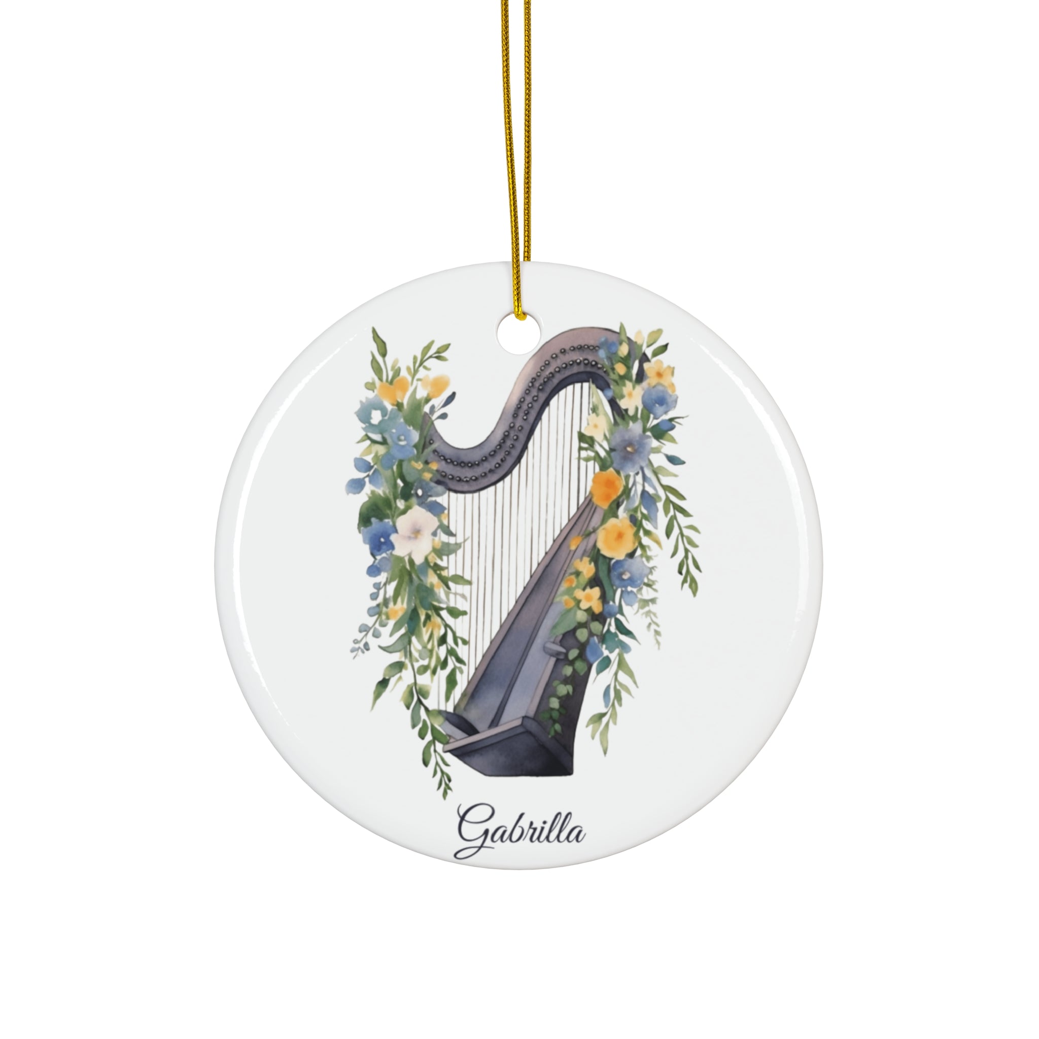 Personalized Harp Ornament – Custom Name Ceramic Christmas Tree Decoration, Gift for Harpist, Music Student, or Teacher