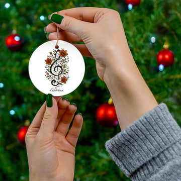 Personalized Treble Clef Floral Ornament – Custom Name 3" Ceramic Christmas Tree Decoration, Music Lover Gift for Singers & Musicians