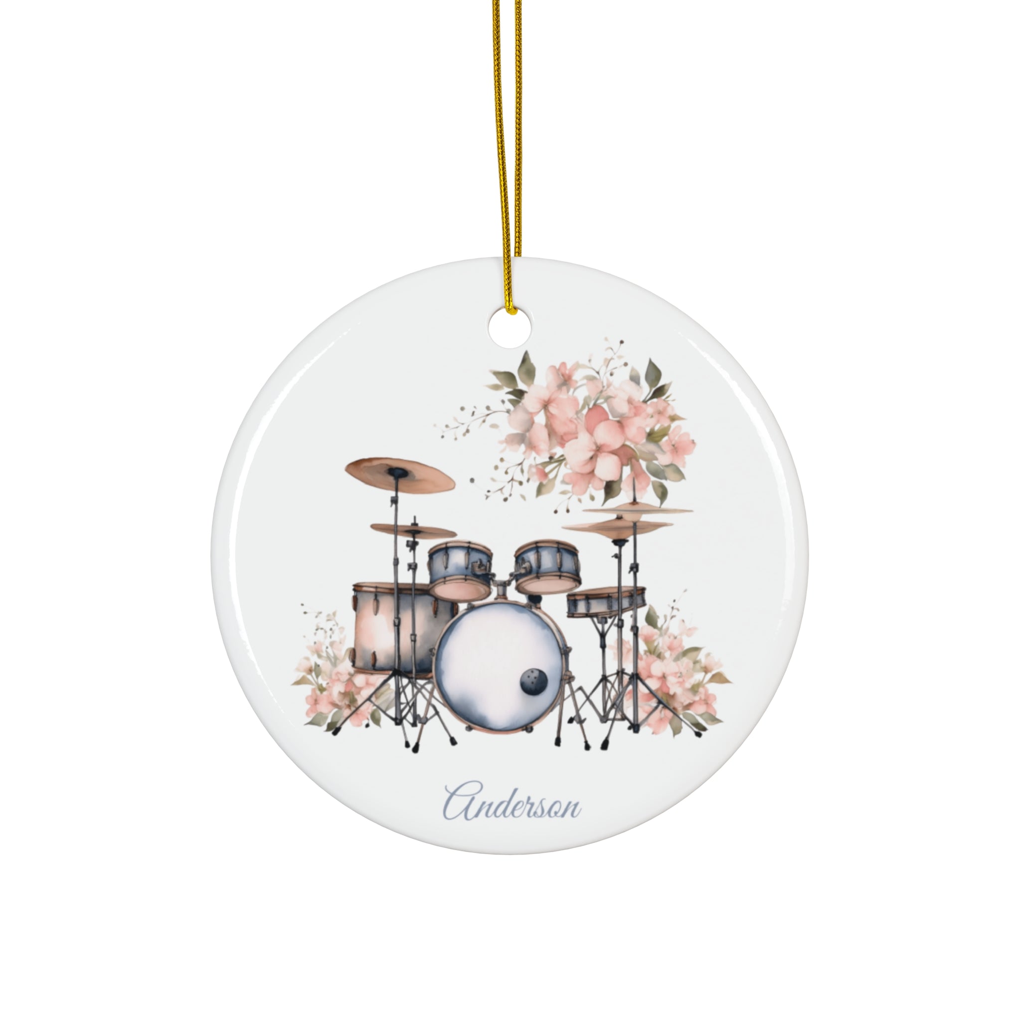 Personalized Drum Set Ornament – Custom Name Ceramic Christmas Tree Decoration, Gift for Drummer, Band Student, or Music Teacher