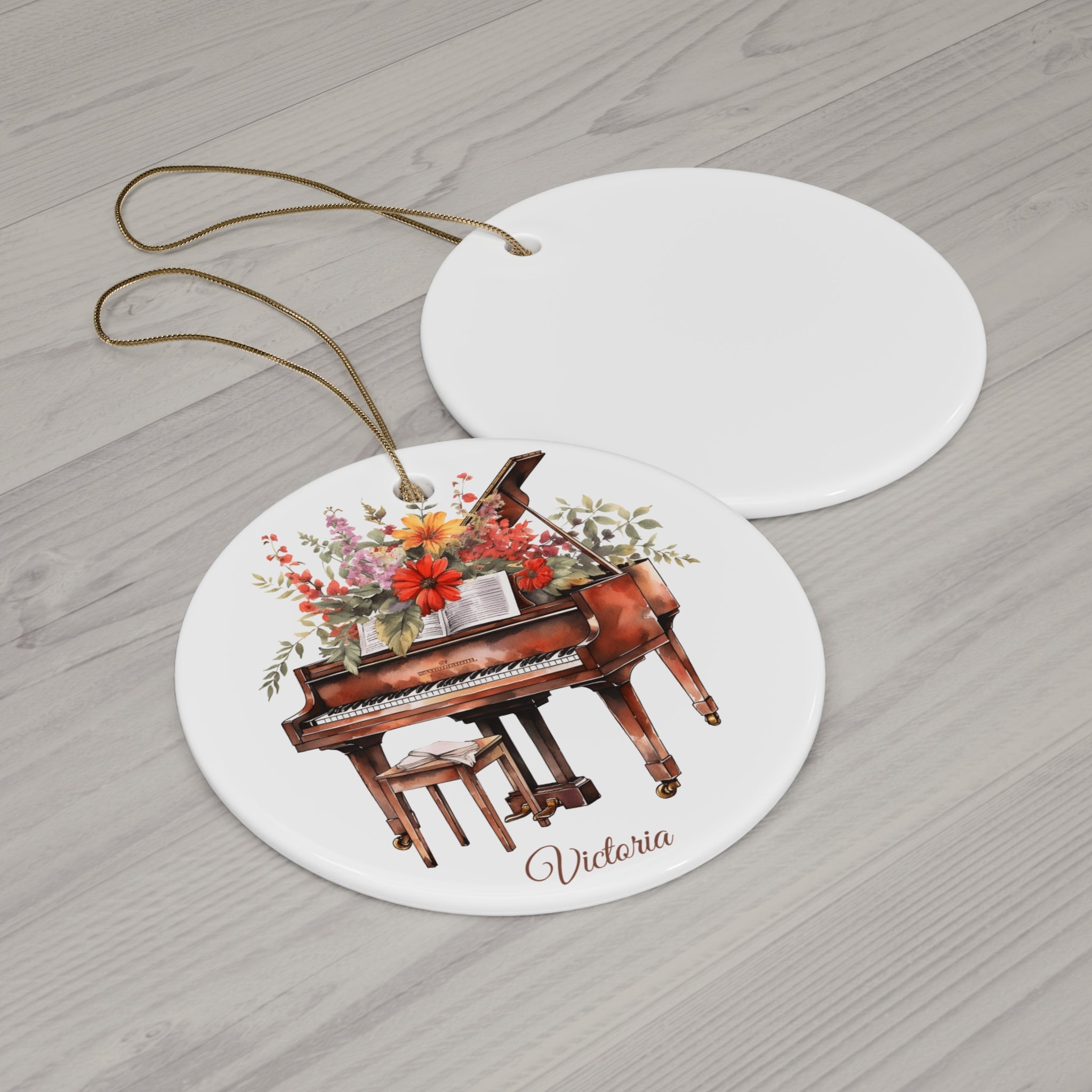 Personalized Grand Piano Ornament – Custom Name Ceramic Christmas Tree Decoration, Gift for Pianist, Music Student, or Piano Teacher
