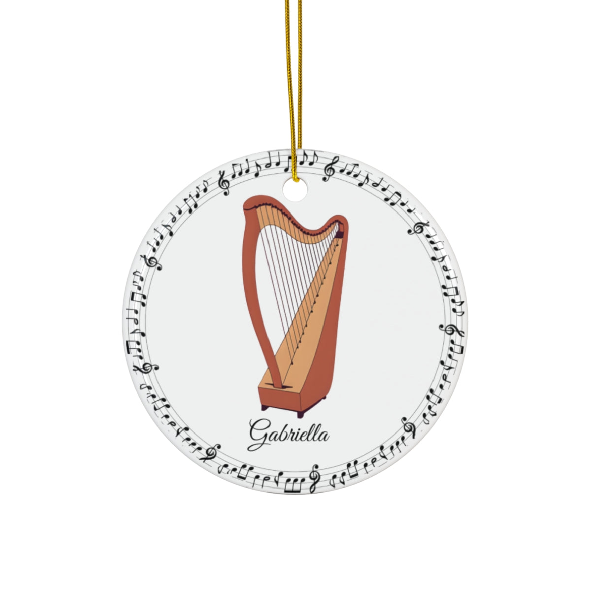 Custom Harp Ornament with Name – Personalized Ceramic Christmas Decoration, Gift for Harp Player, Orchestra Student, or Music Teacher