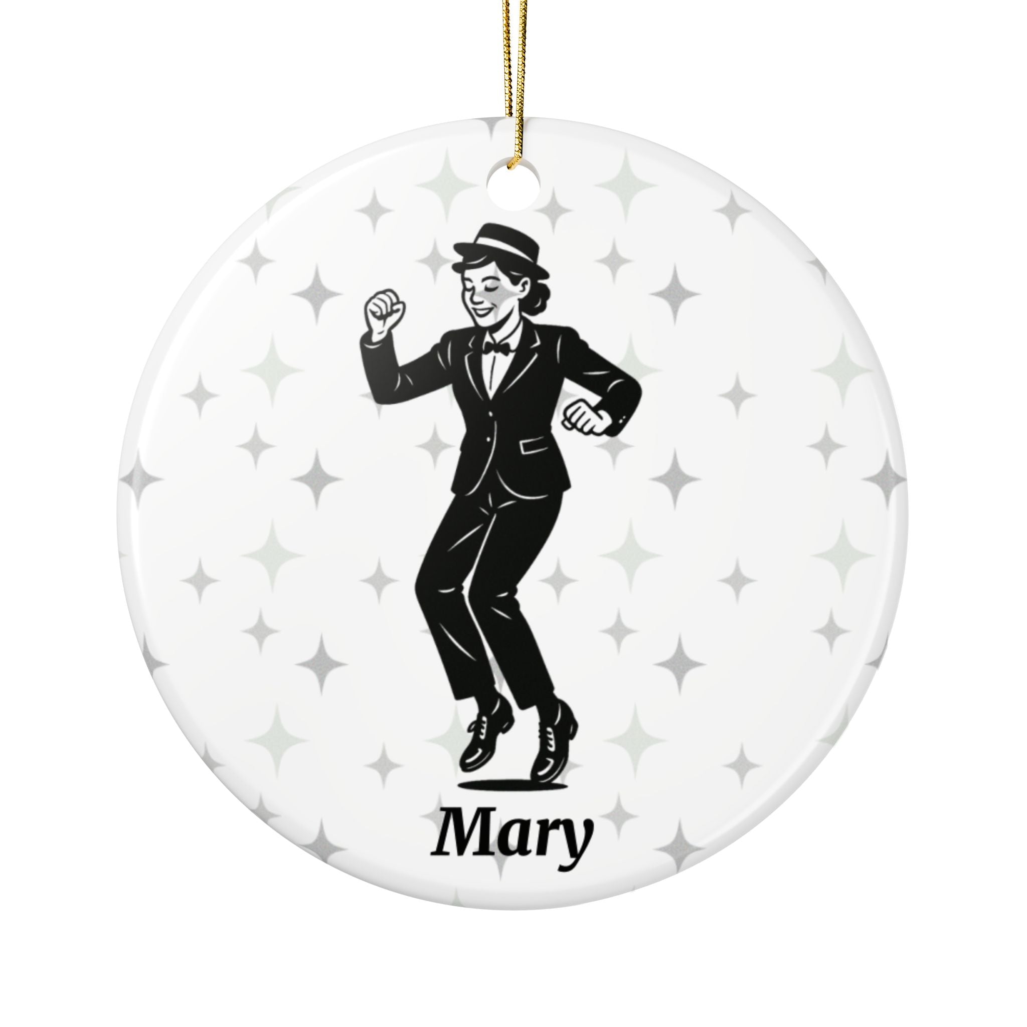 Personalized Female Tap Dancer Ornament – 2-Sided Round Ceramic Keepsake with Name, School & Year – Dance Teacher or Student Gift