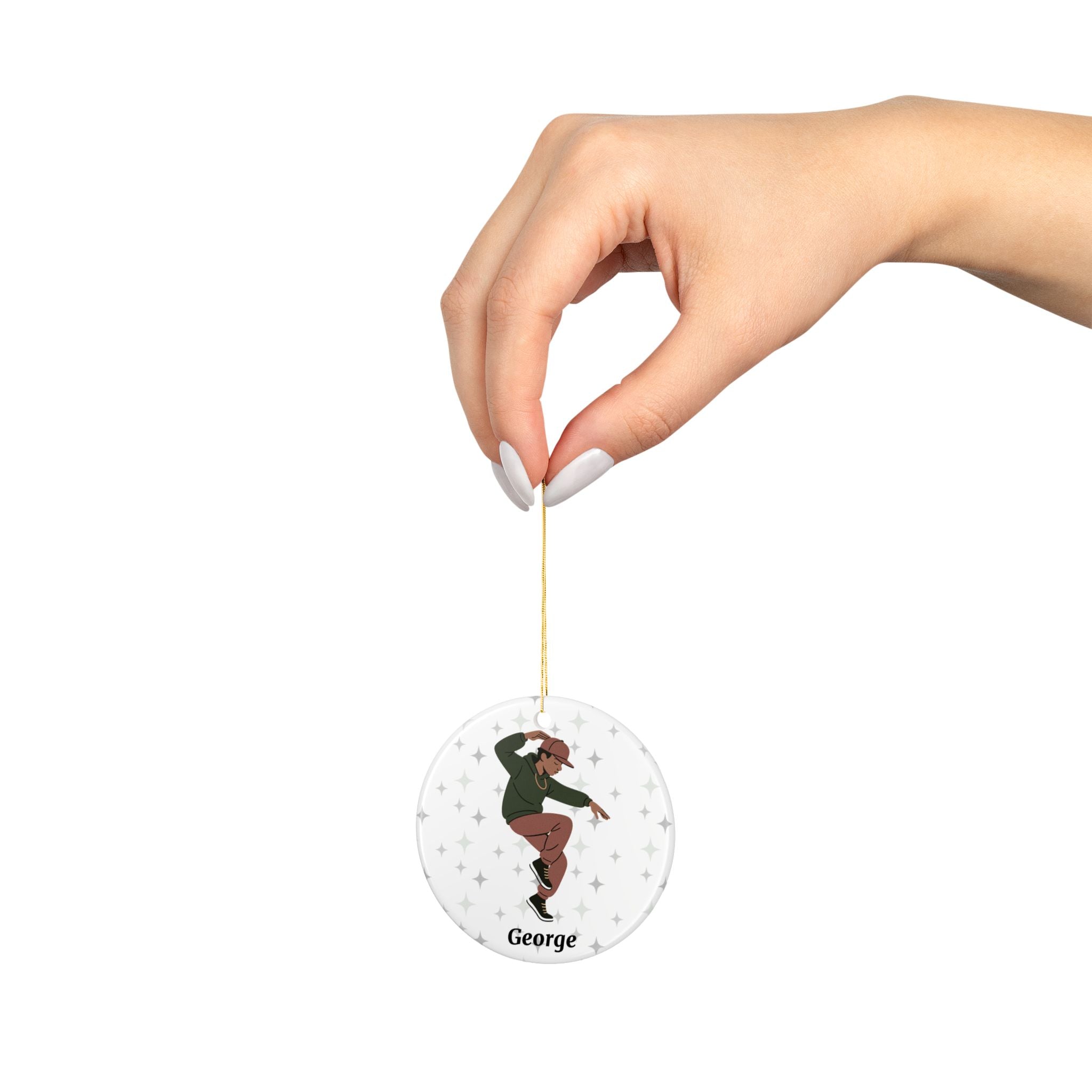 Personalized Hip Hop Dancer Ornament – 2-Sided Round Ceramic Keepsake with Name, School & Year – Dance Teacher or Student Gift