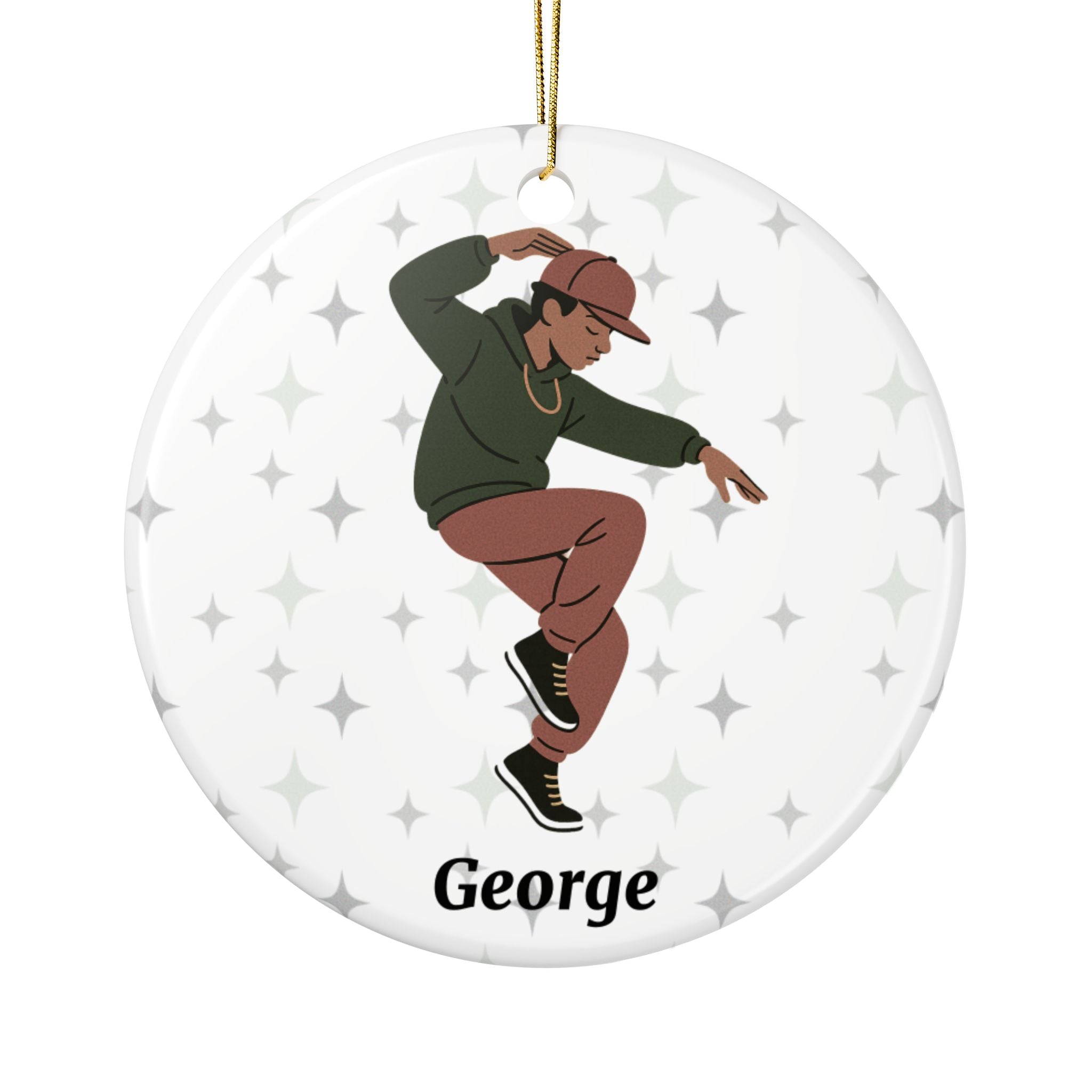 Personalized Hip Hop Dancer Ornament – 2-Sided Round Ceramic Keepsake with Name, School & Year – Dance Teacher or Student Gift