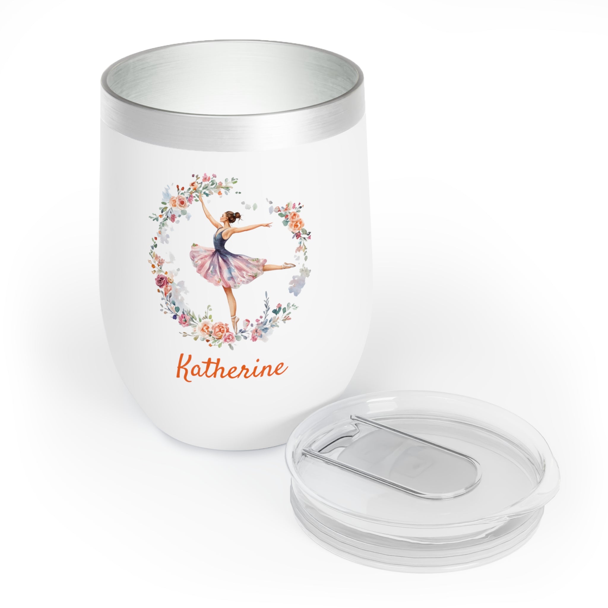 Personalized Ballet Dancer Wine Tumbler – Custom 12oz Stainless Steel Drinkware with Flowers, Insulated Gift for Dancers & Teachers