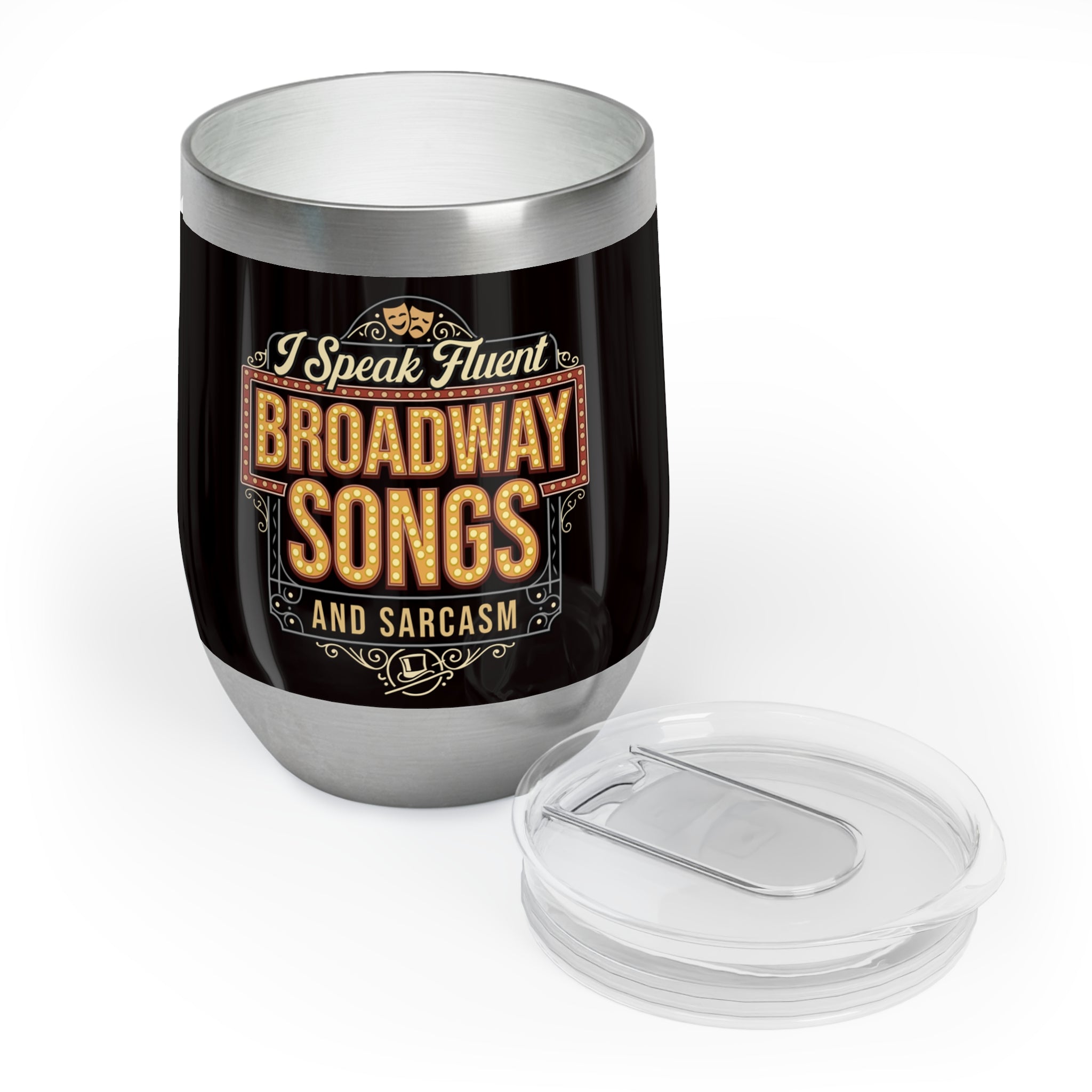 Broadway Theater Wine Tumbler, Double Wall Insulated, Broadway Songs Gift, Stainless Steel, Wine Lovers Unique Gift, 12oz Tumbler