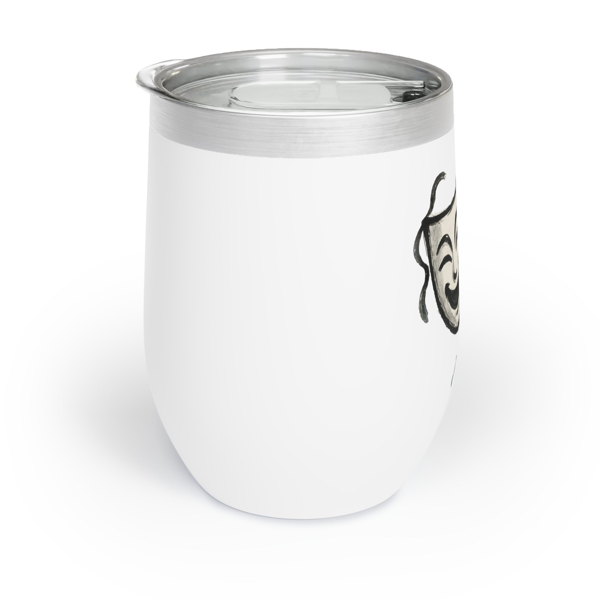 Theater Mask Art Wine Tumbler – 12oz Personalized Stainless Steel Cup, Insulated Gift for Drama Lovers, Actors & Stage Crew