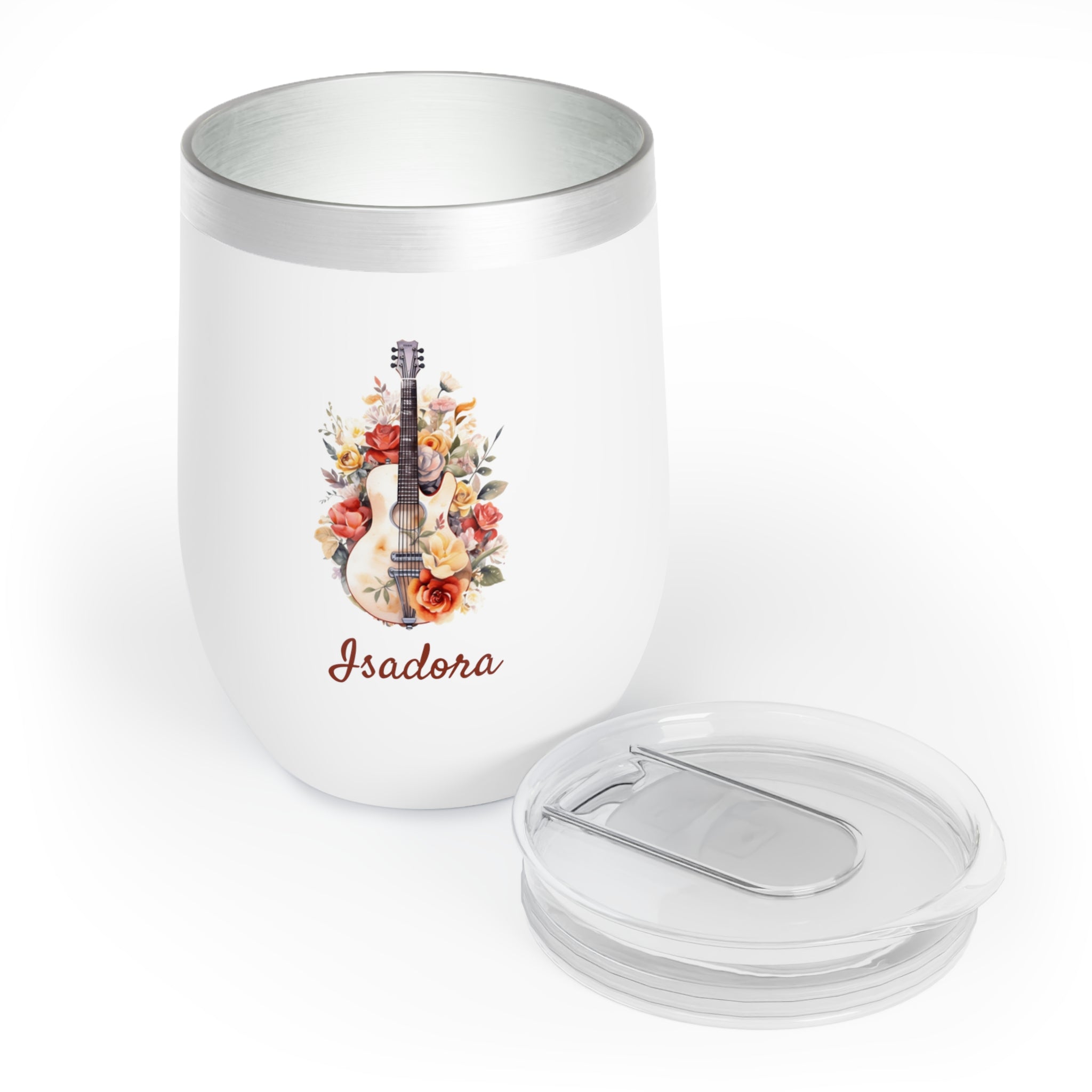 Personalized Floral Guitar Wine Tumbler – 12oz Stainless Steel Cup, Insulated Music Lover Gift for Guitarists, Teachers & Songwriters