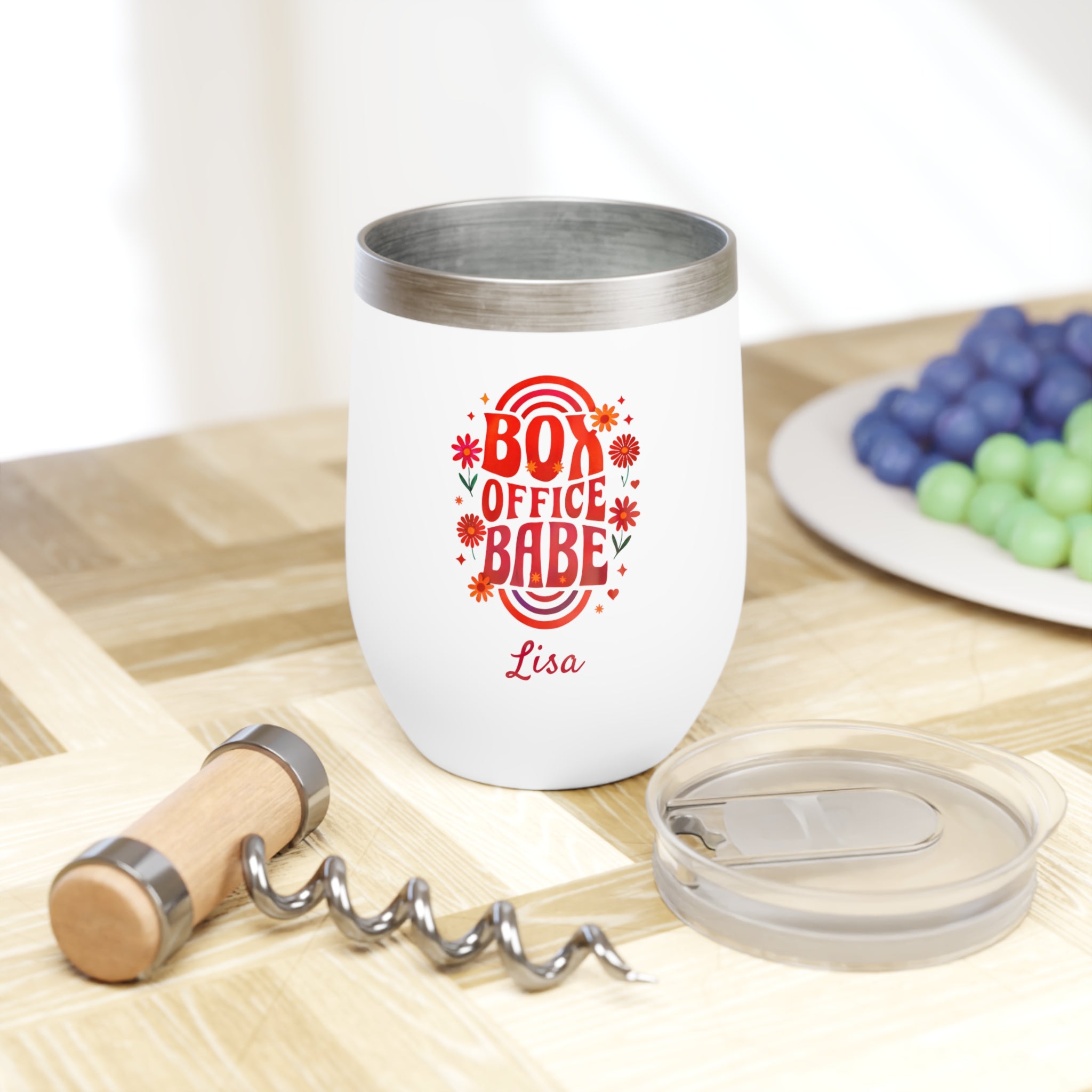 Box Office Babe Wine Tumbler Theater Gift, Personalized Drinkware, Stainless Steel Cup, Fun Gift for Theater Staff