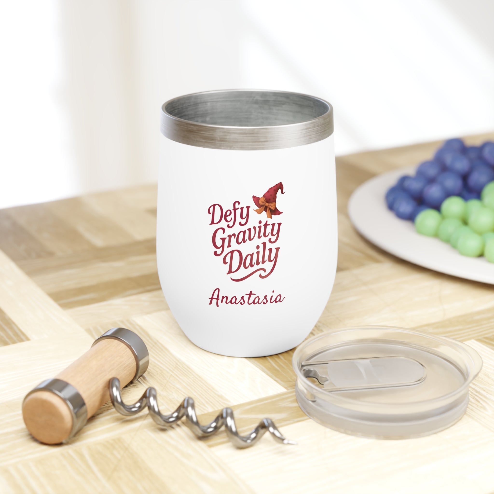 Defy Gravity Daily Wine Tumbler – Personalized 12oz Stainless Steel Cup, Gift for Musical Theater Lovers, Insulated Travel Mug