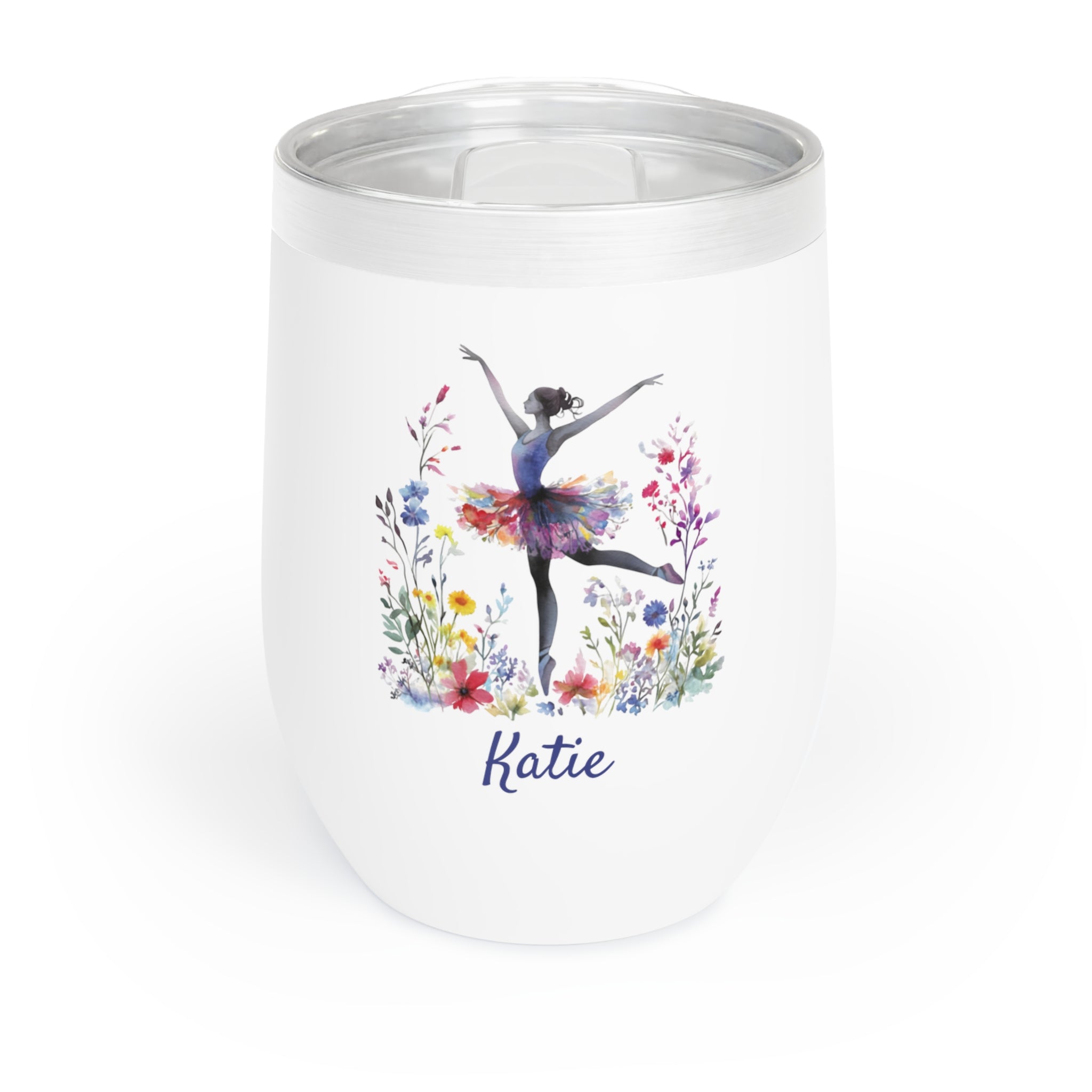 Personalized Ballet Dancer in Flowers Wine Tumbler – 12oz Stainless Steel Cup, Insulated Gift for Dancers, Teachers & Ballet Lovers