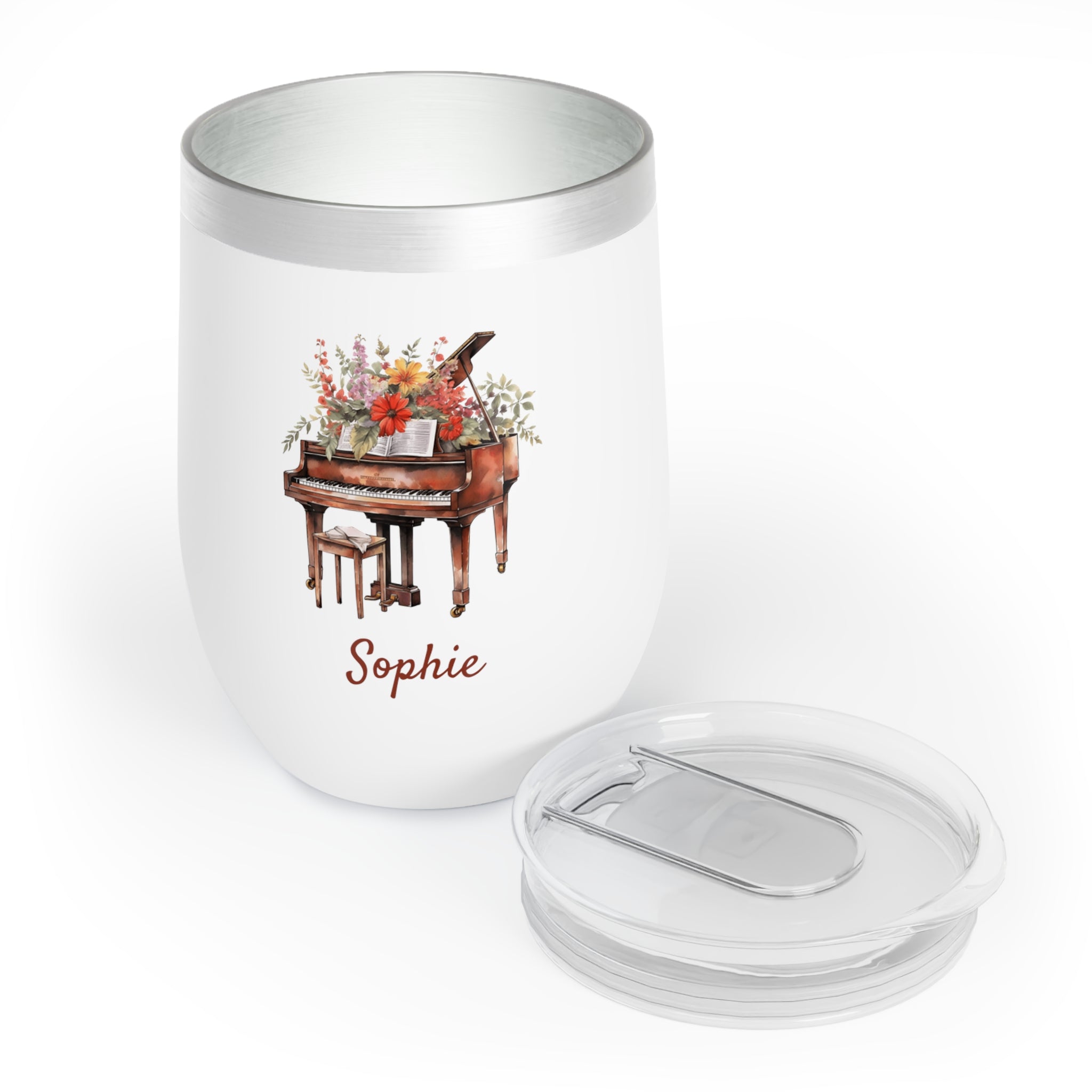 Personalized Grand Piano Wine Tumbler – 12oz Stainless Steel Cup, Insulated Music Lover Gift for Pianists, Teachers & Classical Fans