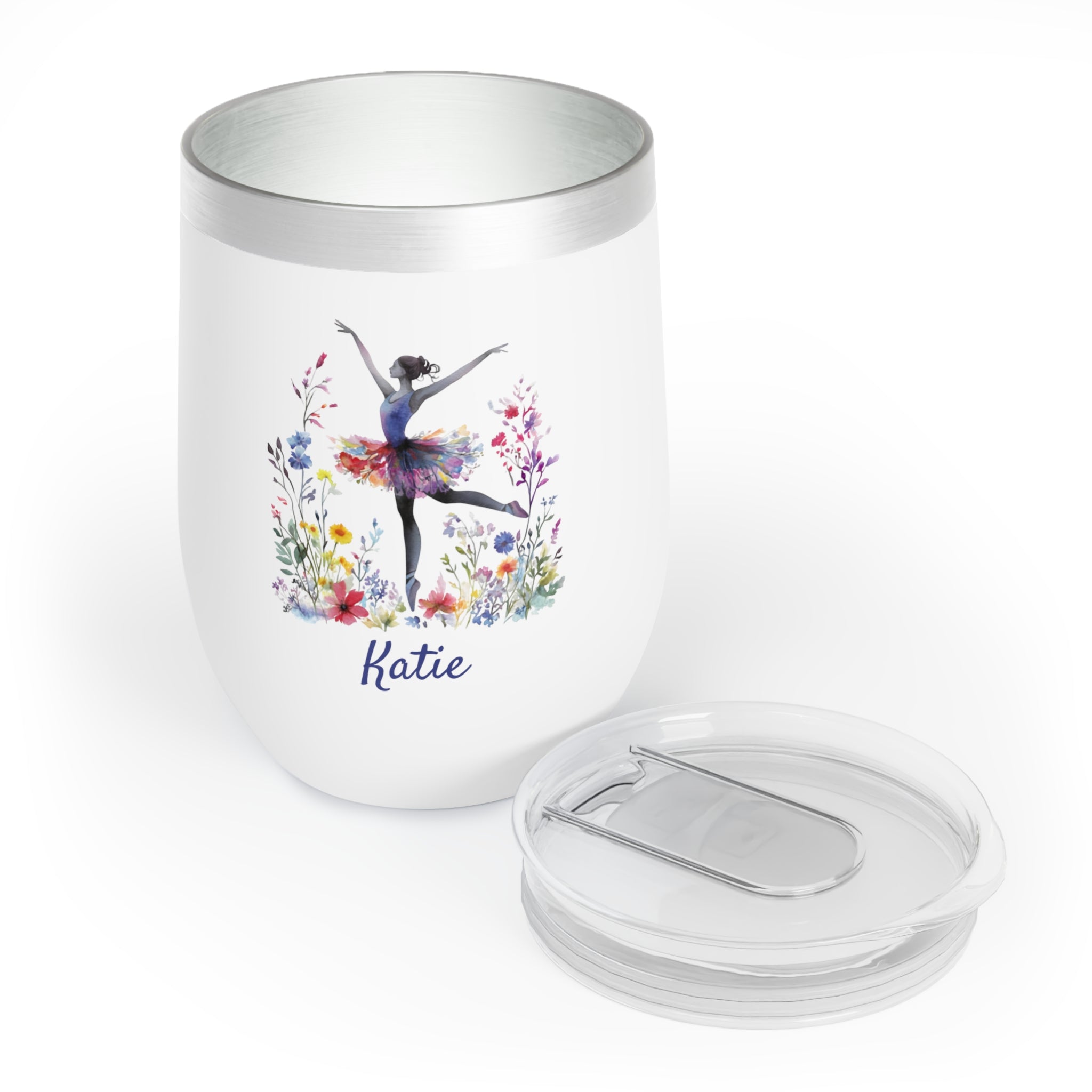 Personalized Ballet Dancer in Flowers Wine Tumbler – 12oz Stainless Steel Cup, Insulated Gift for Dancers, Teachers & Ballet Lovers