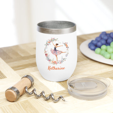Personalized Ballet Dancer Wine Tumbler – Custom 12oz Stainless Steel Drinkware with Flowers, Insulated Gift for Dancers & Teachers