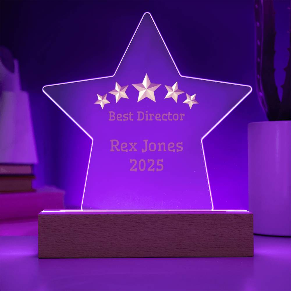 Personalized Acrylic Star Plaque – Best Director Award with Gold Stars, Custom Name & Year