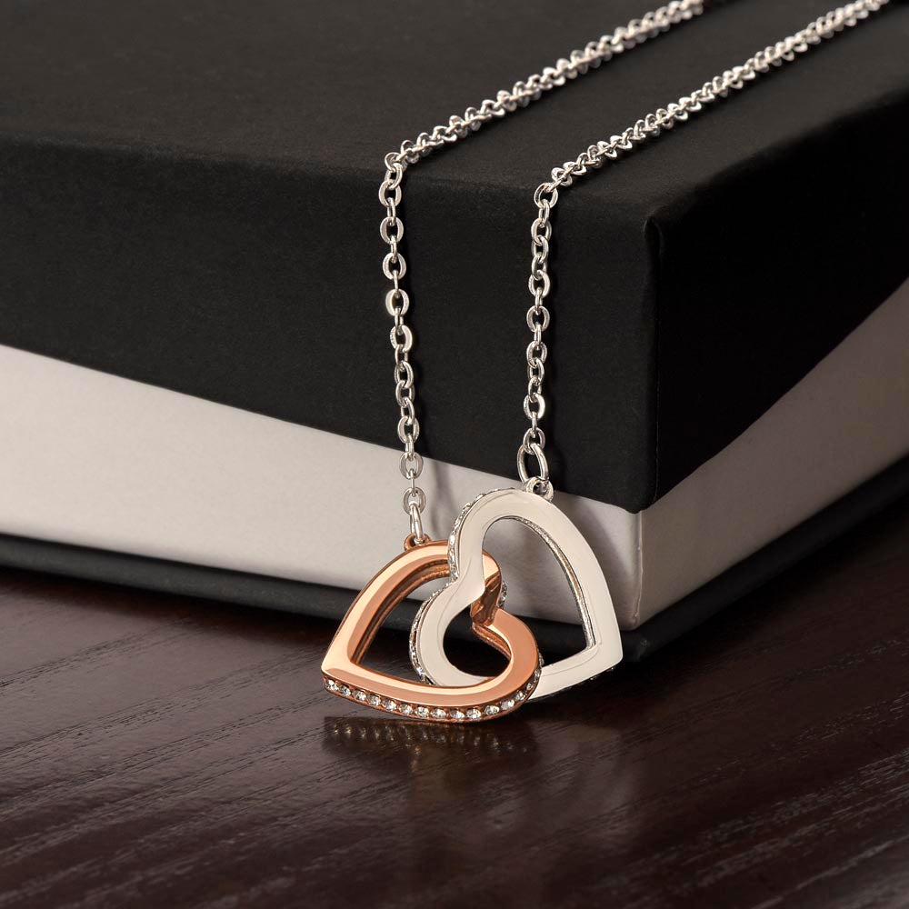 To My Beautiful Wife Interlocking Hearts Necklace, Romantic Anniversary Gift, Two Hearts One Love Jewelry