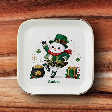 Personalized Christmas Jewelry Dish, Cute Snowman Trinket Tray, Holiday Ring Dish, Irish Dancer Gift