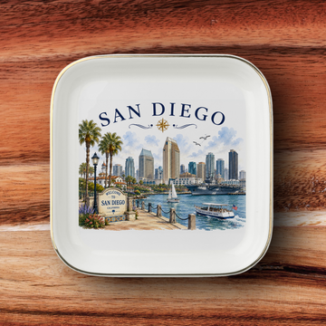 San Diego Jewelry Dish, California Travel Keepsake, Harbor Skyline Trinket Tray, Coastal Souvenir Gift, Gold Trim Ceramic Dish, City Decor