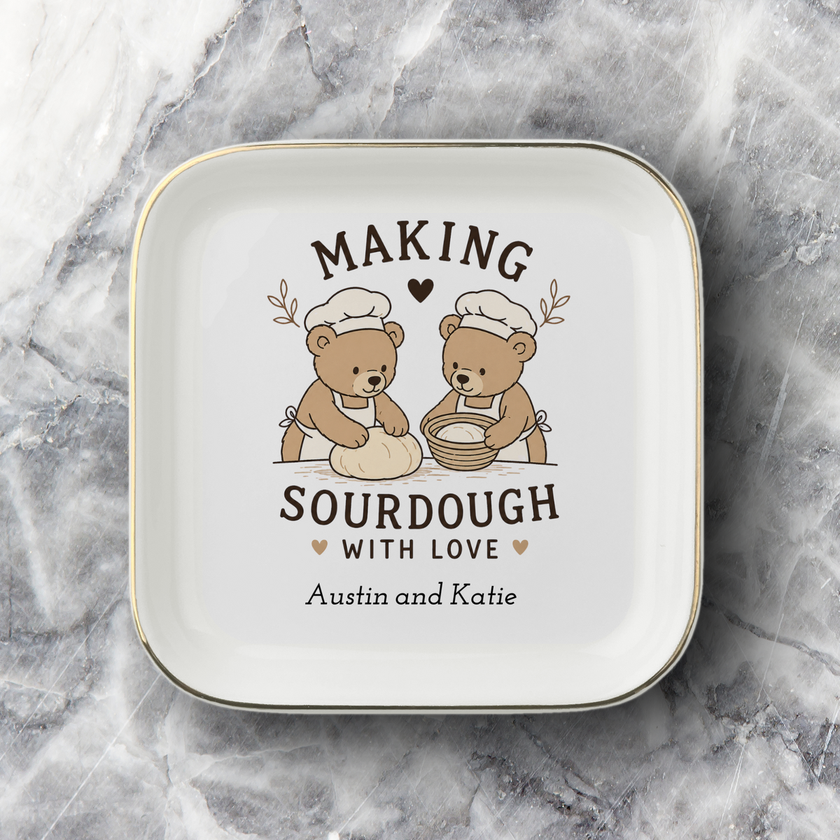 Making Sourdough with Love Personalized Ring Dish, Wedding or Engagement Present, Couples Baking Gift, Ceramic Keepsake Ring Jewerly Gift