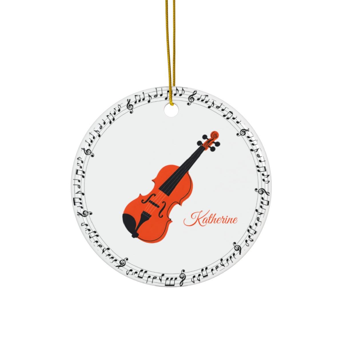 Custom Violin Ornament – Personalized Ceramic Christmas Tree Decoration with Name, Gift for Violinist, Orchestra Student, or Music Teacher