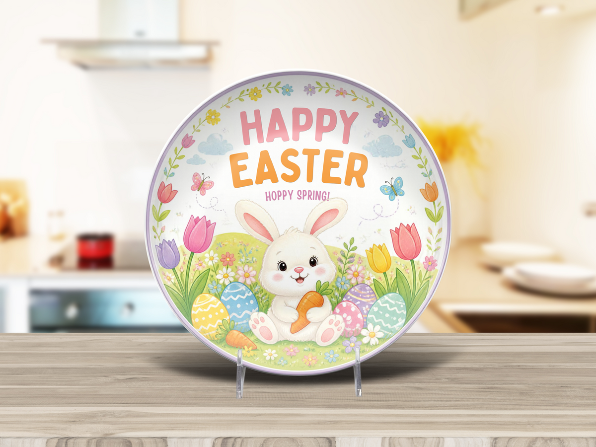 Happy Easter Bunny Plate, Unbreakable Kids Dinner Plate, Easter Egg Hunt Gift, Cute Spring Bunny Plate, Easter Basket Gift, Family Easter Tradition