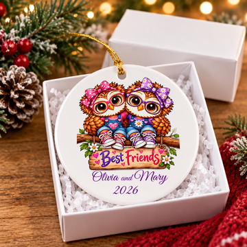 Personalized Best Friends Owl Ornament, Custom Names & Year, Friendship Christmas Gift, BFF Keepsake Ornament