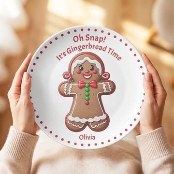 Personalized Gingerbread Christmas Plate, Holiday Cookie Serving Plate, Festive Kitchen Decor, Custom Name Christmas Gift for Kids