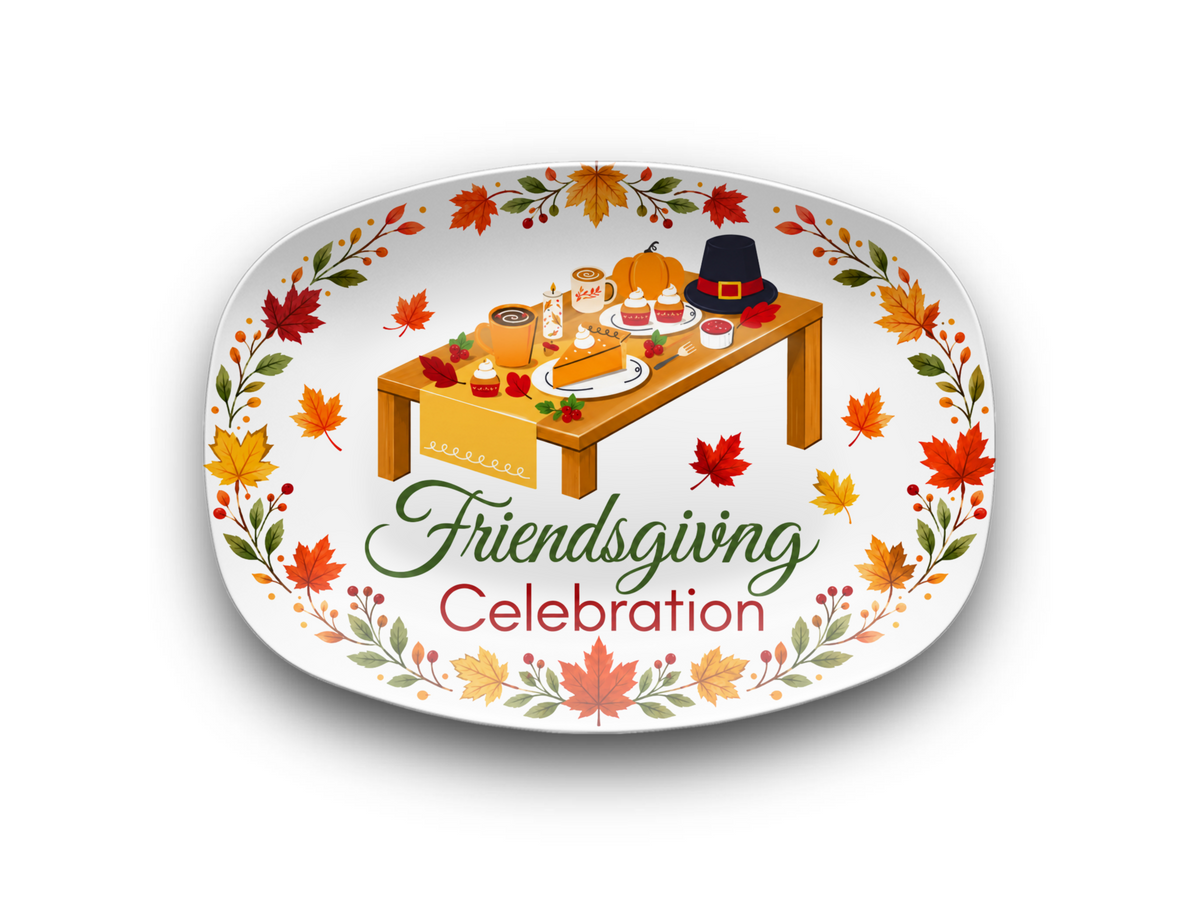 Friendsgiving Celebration Platter, Thanksgiving Serving Tray, Autumn Leaf Table Decor, Fall Dinner Party Host Gift, Oval Food Platter