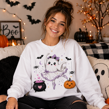 Ghost Ballerina Halloween Sweatshirt, Cute Ballet Dancer Ghost Crewneck, Spooky Ballet Shirt, Ballerina Gift, Pink Halloween Sweater