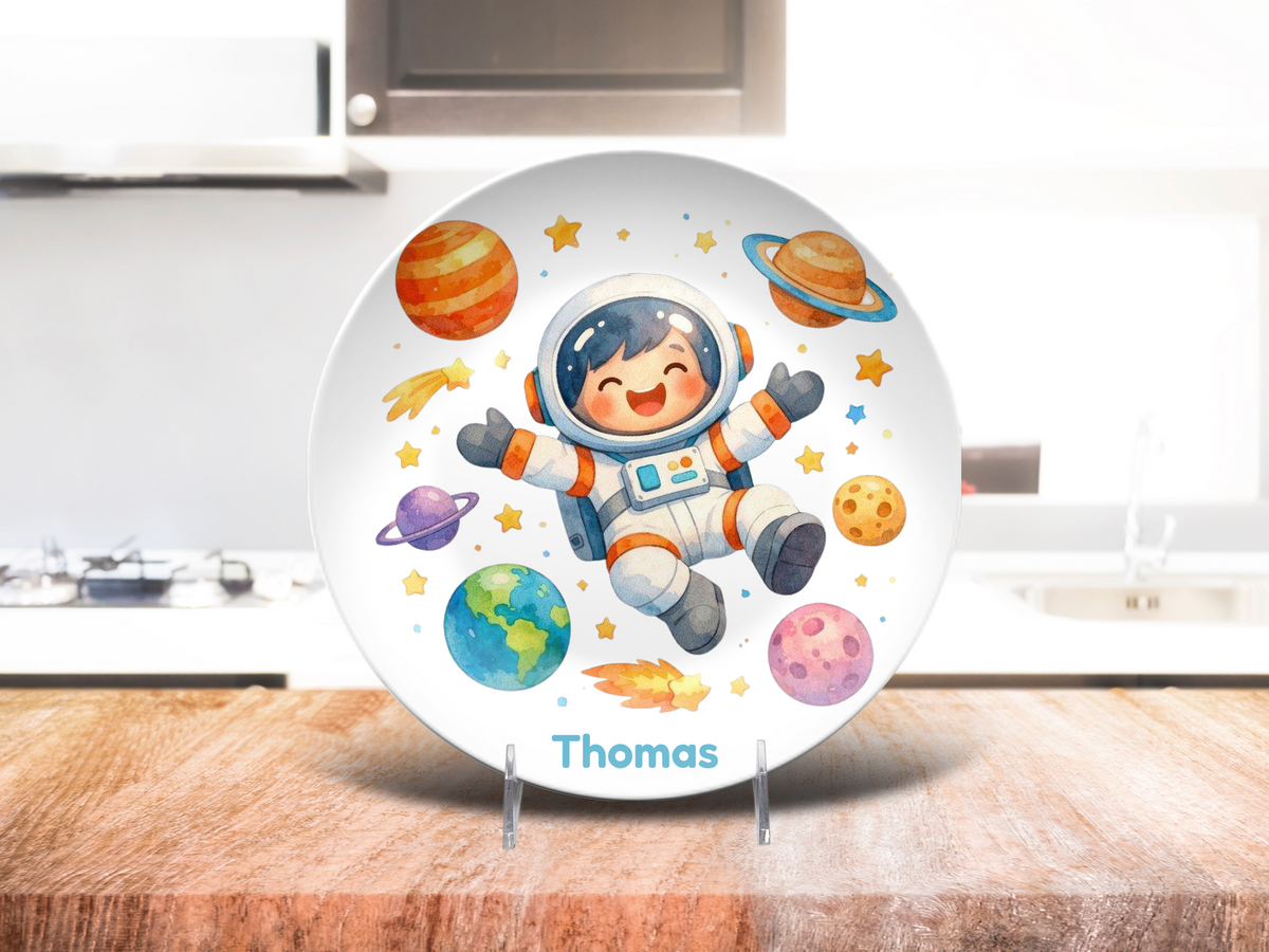 Personalized Astronaut Plate, Unbreakable Kids Dinner Plate, Space Birthday Gift for Boys, Custom Toddler Plate, Family Birthday Tradition