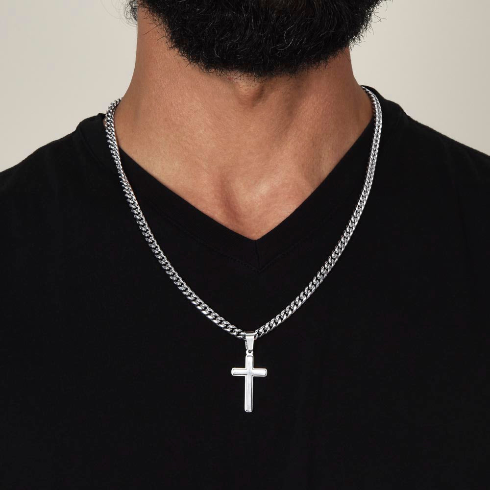 Personalized Cross Necklace, Cuban Link Chain Gift, To My Son Charm, Faith Jewelry, Engraved Pendant, Inspirational Gift Memory