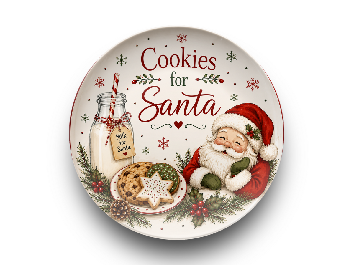 Cookies for Santa Christmas Plate, Santa Cookie Serving Dish, Milk and Cookies Plate, Christmas Eve Decor, Holiday Kitchen Display