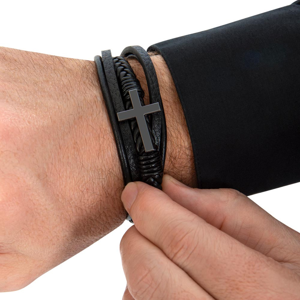 Men's Cross Leather Bracelet, Christian Gift for Him, Joshua 1:9 Courage Bracelet, Faith Gift for Husband, Boyfriend, Dad or Friend