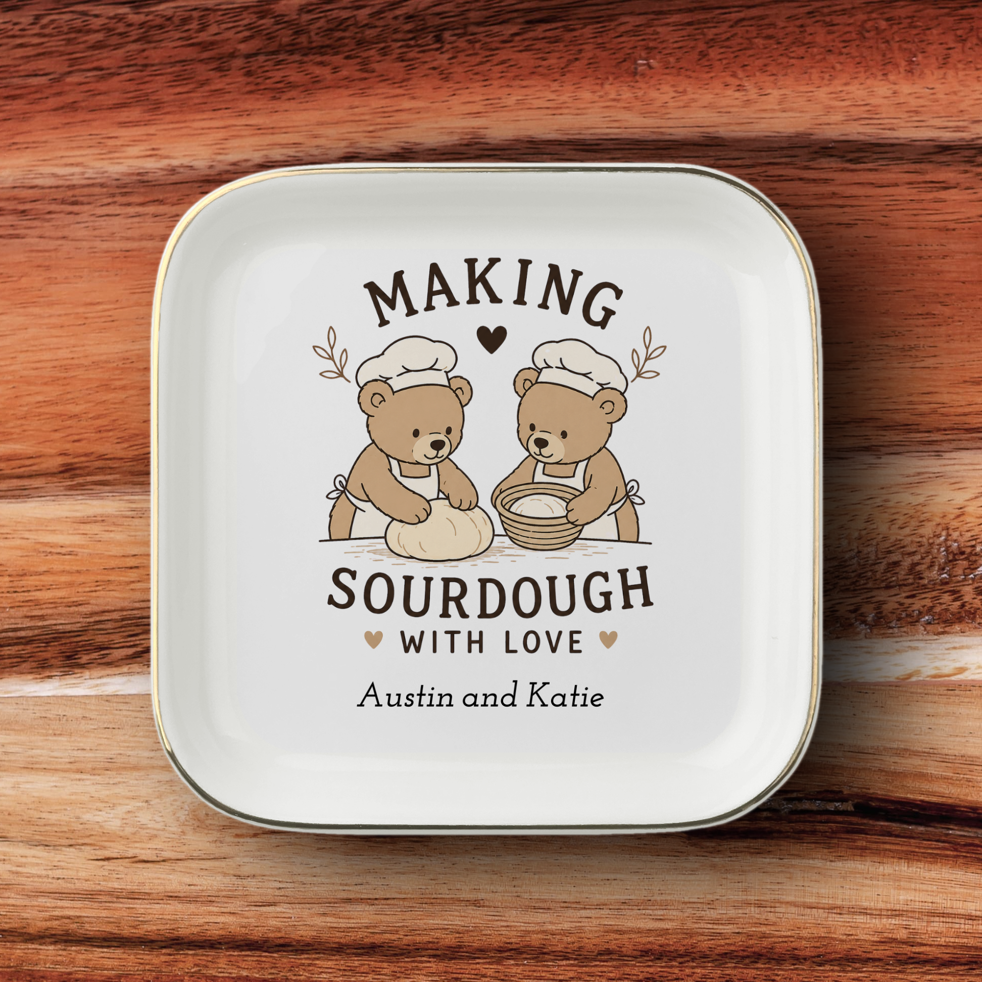 Making Sourdough with Love Personalized Ring Dish, Wedding or Engagement Present, Couples Baking Gift, Ceramic Keepsake Ring Jewerly Gift
