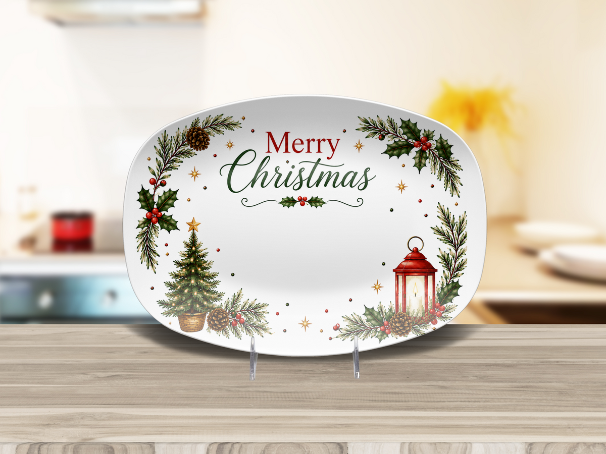 Merry Christmas Platter, Cookie Exchange Plate, Oval Holiday Serving Tray, Festive Christmas Table Decor