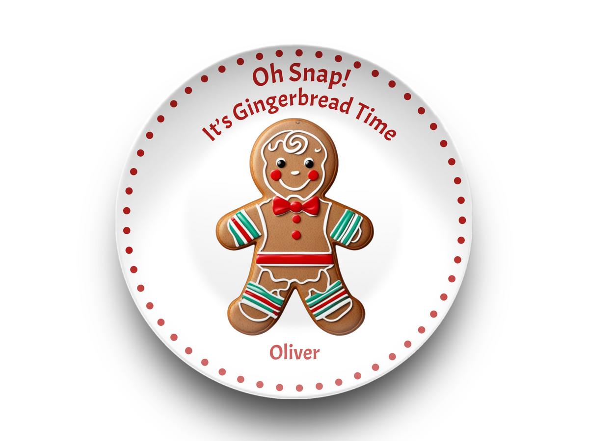 Personalized Gingerbread Boy Christmas Plate, Holiday Cookie Serving Plate, Festive Kitchen Decor, Custom Name Christmas Gift for Kids