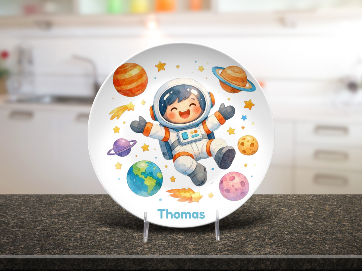 Personalized Astronaut Plate, Unbreakable Kids Dinner Plate, Space Birthday Gift for Boys, Custom Toddler Plate, Family Birthday Tradition