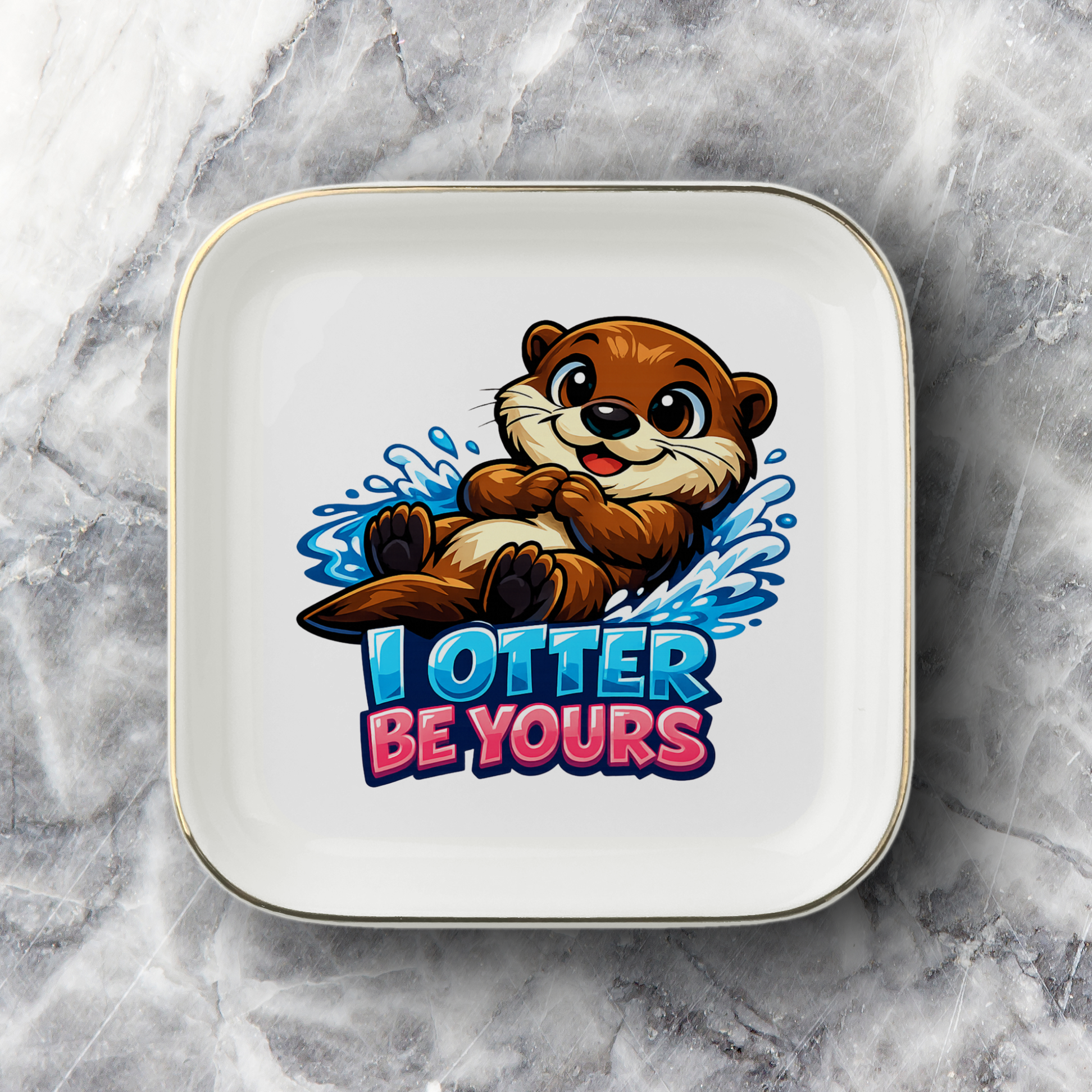 Otter Be Yours Jewelry Dish, Cute Otter Ring Holder, Animal Lover Gift, Gold Trim Ceramic Trinket Tray, Sweet Romantic Keepsake Decor