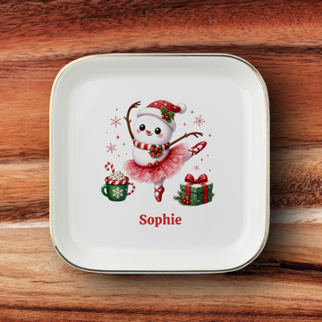 Snowman Ballerina Trinket Tray, Personalized Ballerina Christmas Jewelry Dish, Ballet Student Recital Present, Dance Teacher Gift