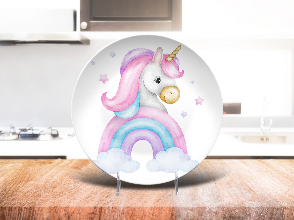 Unicorn Plate, Unbreakable Kids Dinner Plate, Rainbow Birthday Gift for Girls, Toddler Dinnerware